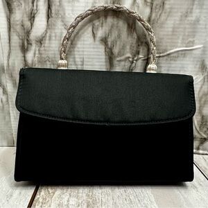 Vintage Black Clutch Braided Silver Handle Mini Change Purse Classic Petite